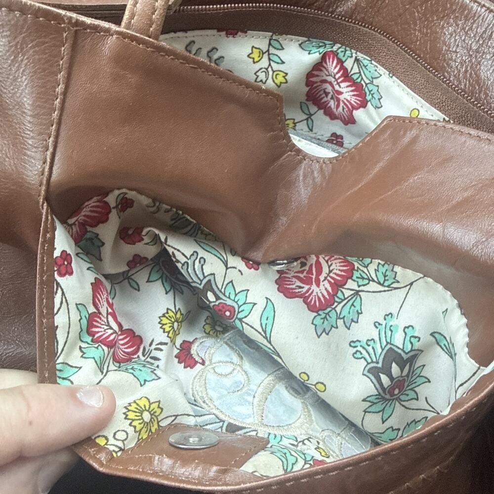 Latico Brown Large Tote Zip Closure Floral Multicolor Lined Pockets Gold - Picture 7 of 7